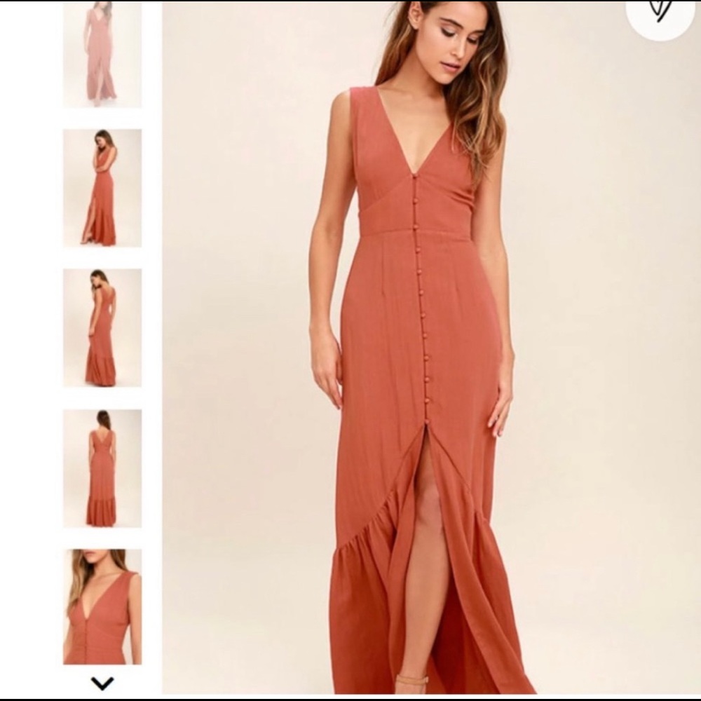 Lulus Button Front Linen Maxi Salmon Color